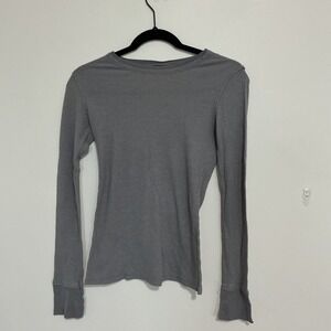 Realtiee Clothing Company Grey Waffle Knit Long Sleeve Thermal Top